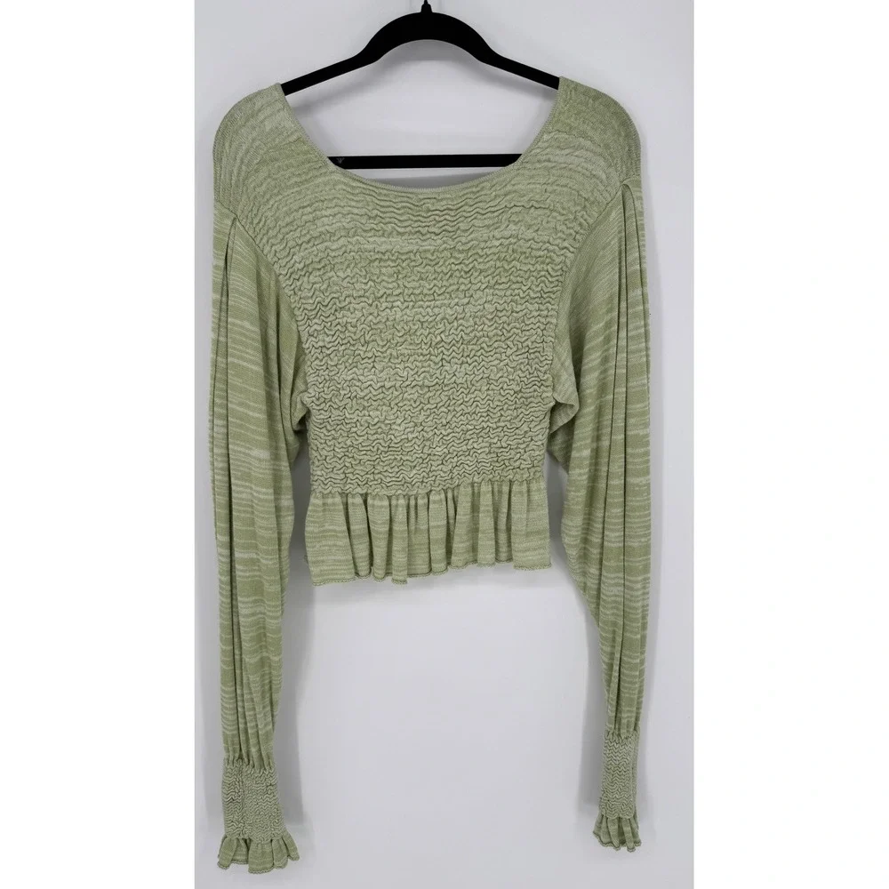 FREE PEOPLE FREE SPIRIT SMOCKED PEPLUM TOP SEAFOAM GREEN‎ SMALL